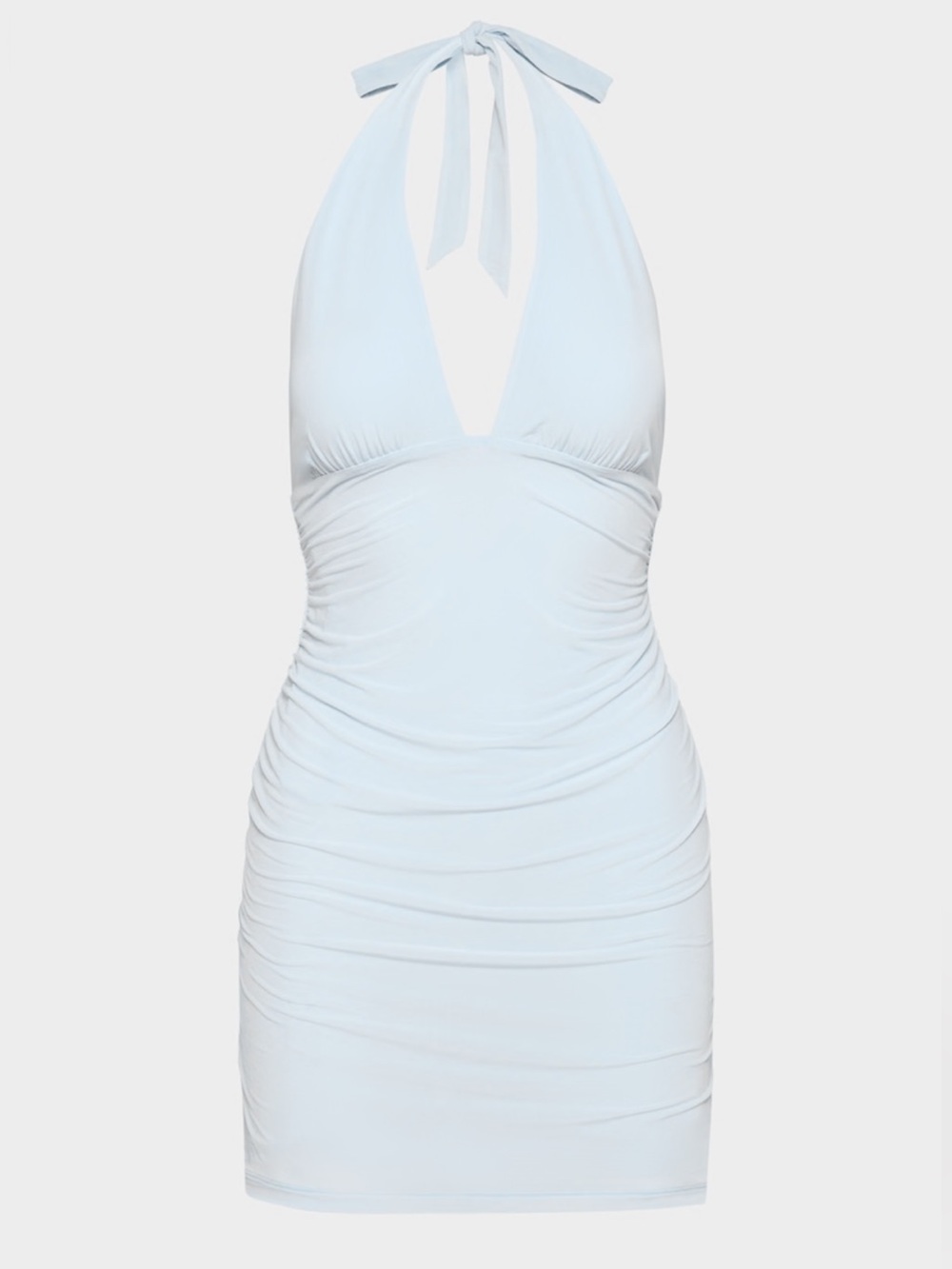 Aritzia Pale Blue Halter Ruched Mini Dress